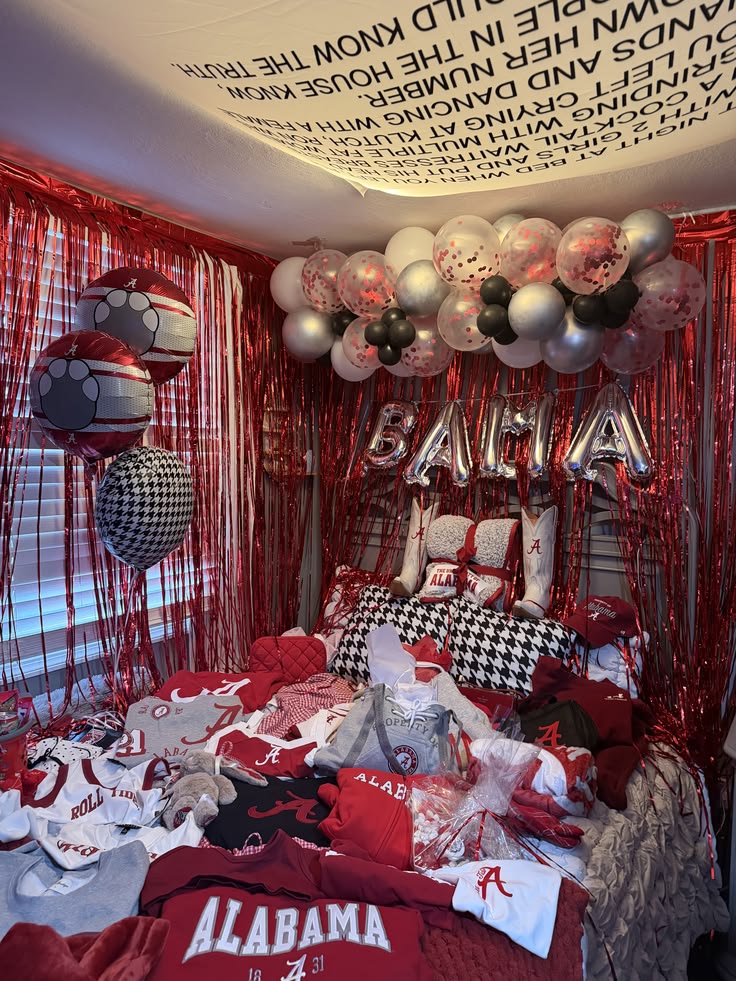 Alabama bed party with balloons and streamers
