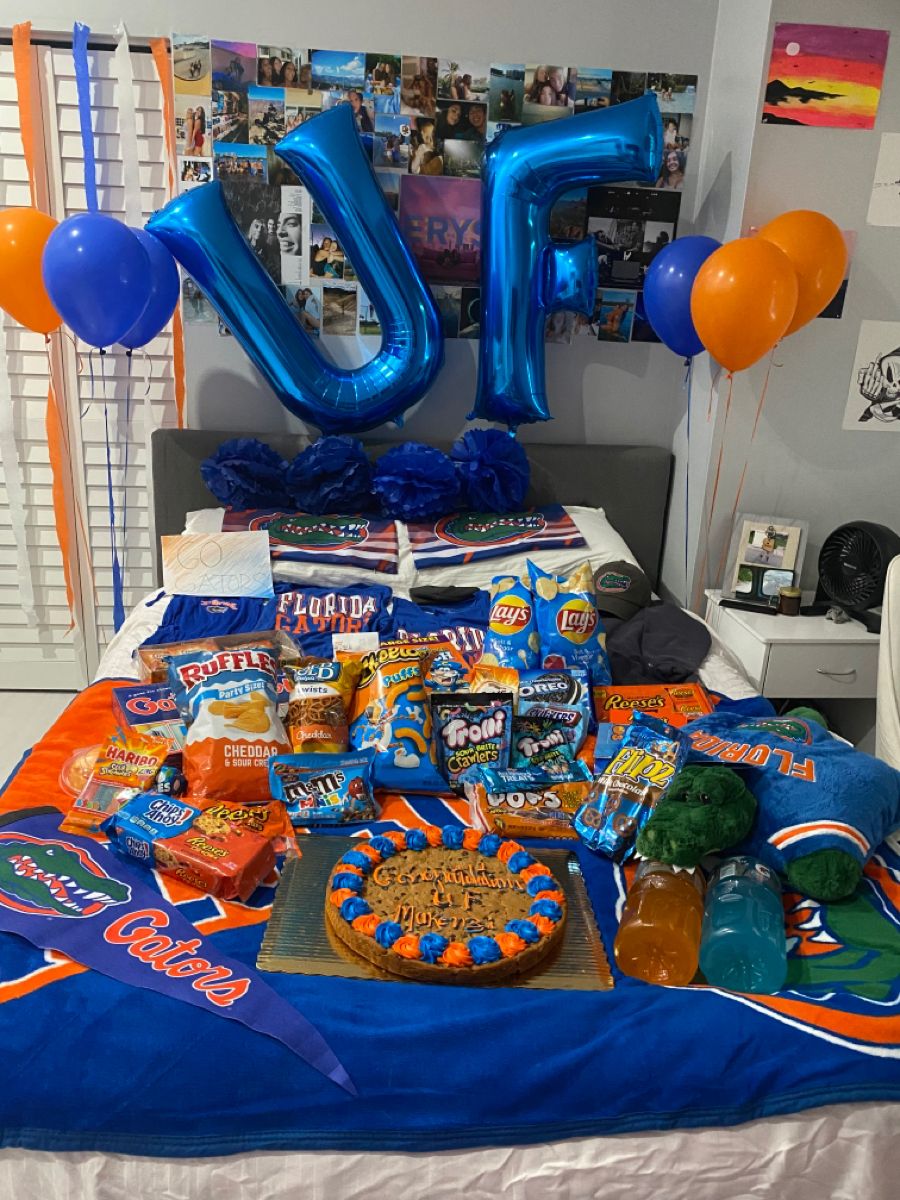 Florida Gators bed party with merchandise display