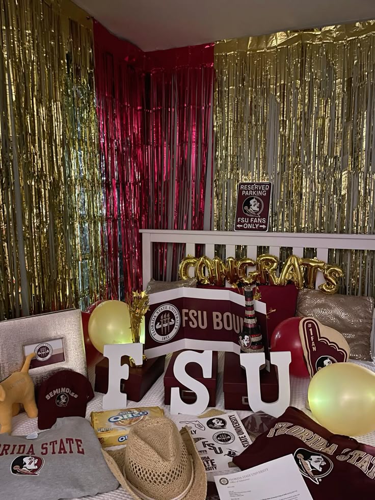 FSU Seminoles bed party with garnet and gold theme
