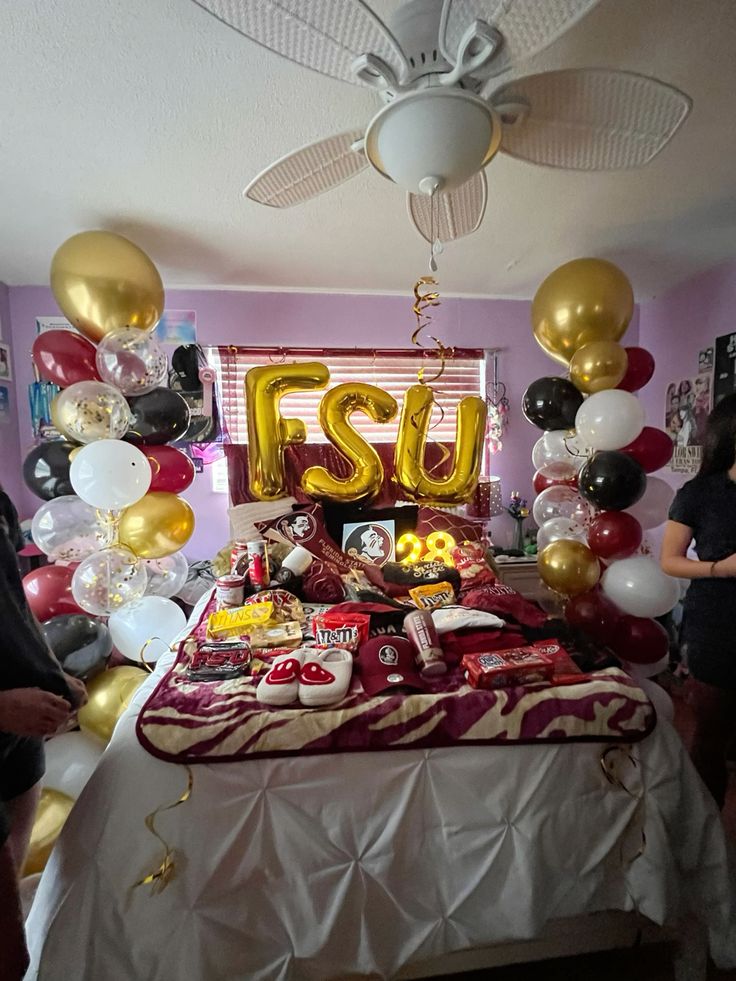 FSU Seminoles bed party with balloons and streamers