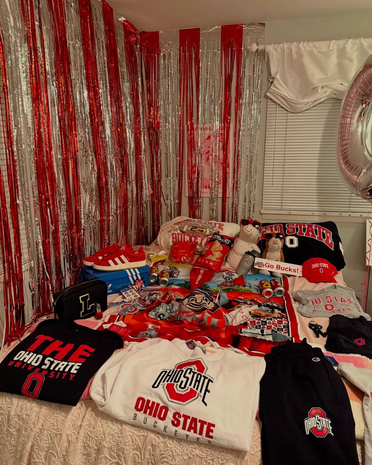 OSU Buckeyes bed party with scarlet and gray theme