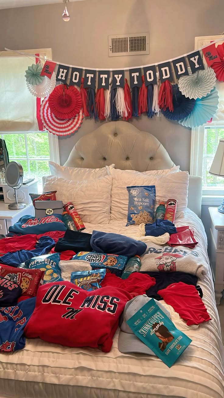 Ole Miss Rebels bed party setup with school spirit