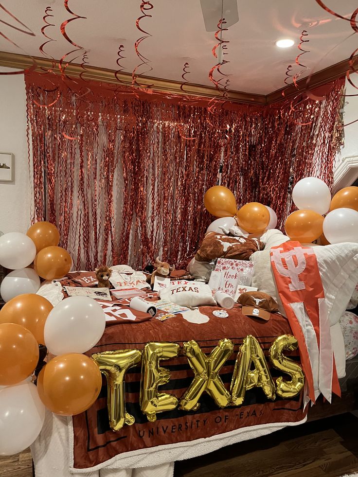 University of Texas bed party with decorations