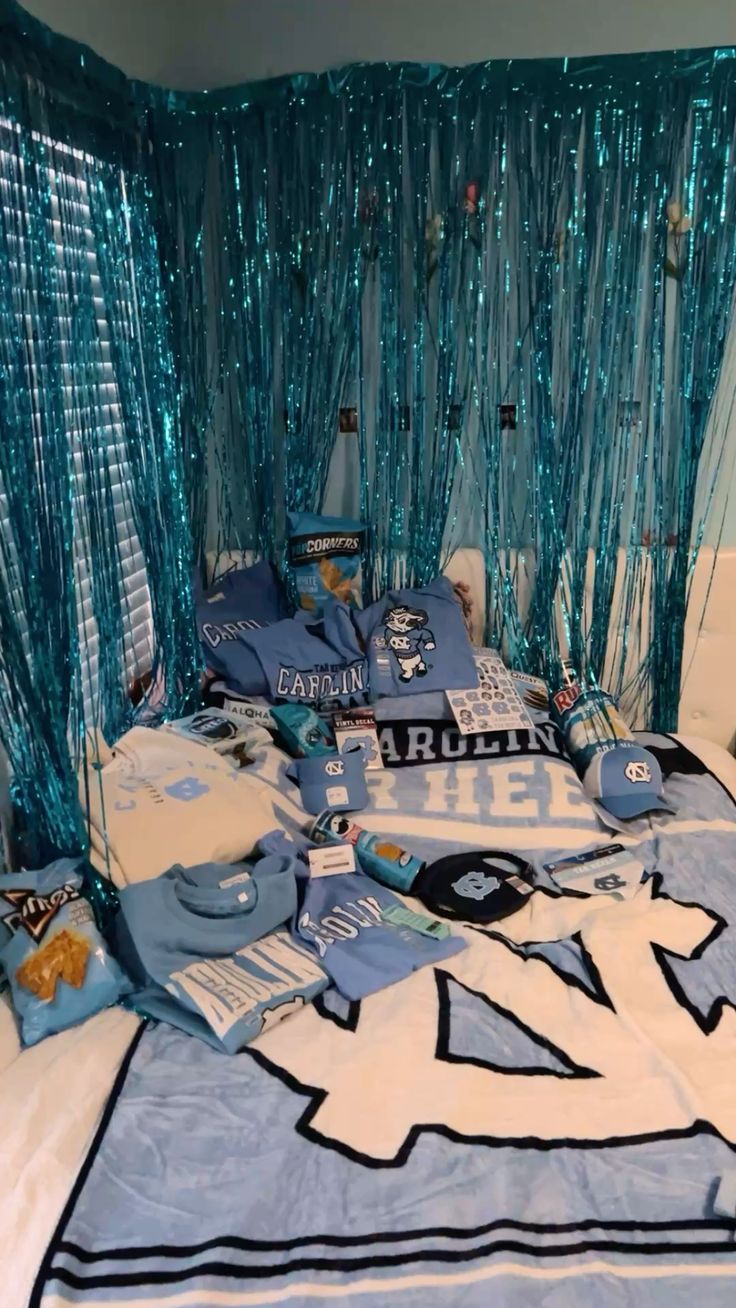 UNC bed party with Carolina blue theme